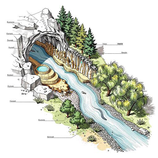 Axonometric Technical Drawing of Karst River System