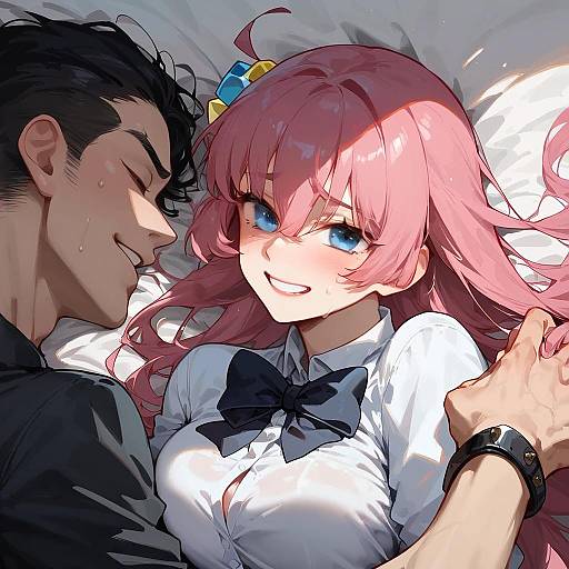 Anime Couple Close Up in Shuka High School Uniform