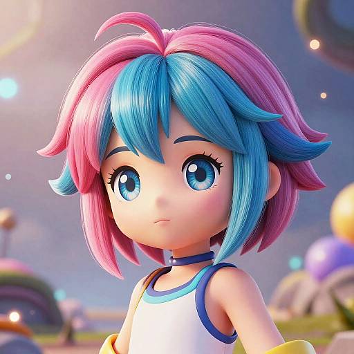 Anime-Style Vibrant Bowl Cut Portrait