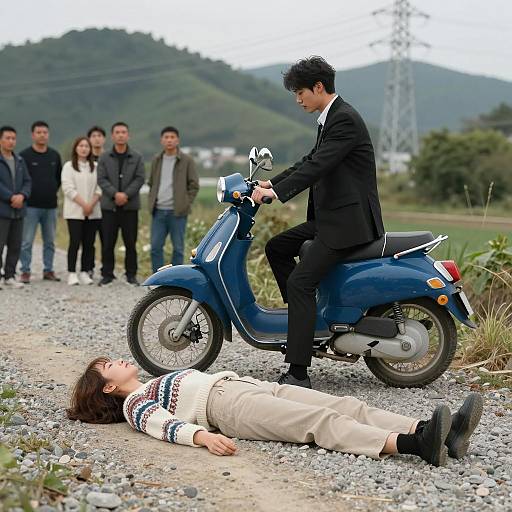 Stylish Encounter on a Gravel Path