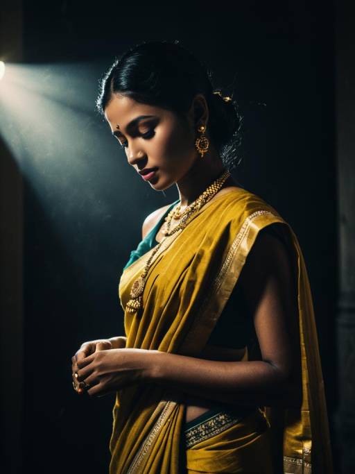 Woman in Malmal Cotton Saree with Traditional Jewelry