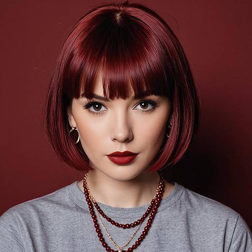 Stylish Burgundy Bob Cut with Jewelry