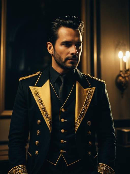 Man in Elegant Black and Gold Themed Suit