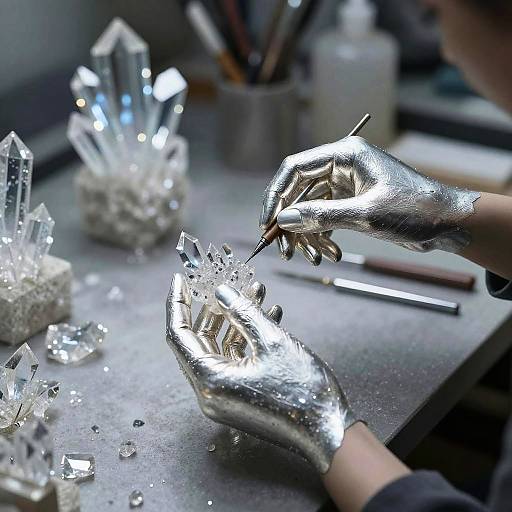 Futuristic Silverhand Crystal Sculpting