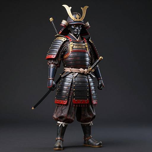 Ornate Dark Samurai Armor with Katana