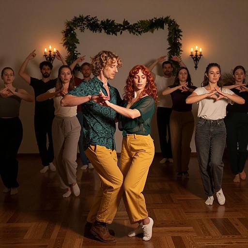 Energetic Group Dance in Dim Lighting