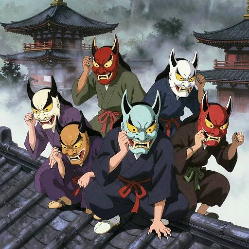 Whispering Masked Tengu on Misty Rooftops