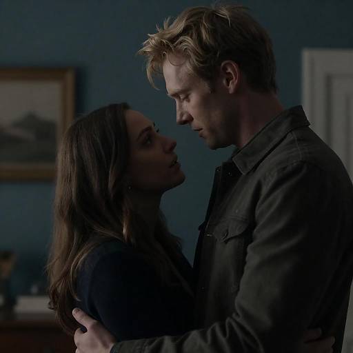 Dimly Lit Intimate Couple Embrace