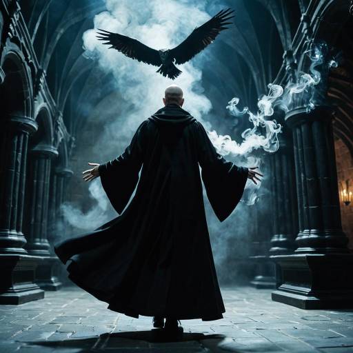 Mystical Sorcerer with Raven in Gothic Cathedral