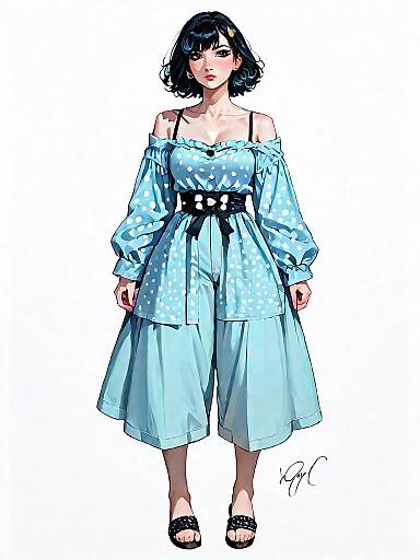 Contemporary Woman in Polka-Dot Outfit