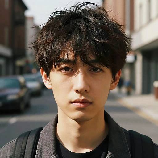 Confident Young Man with Bangs in Urban Setting