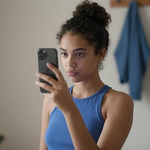 Young Woman in Blue Halter Top