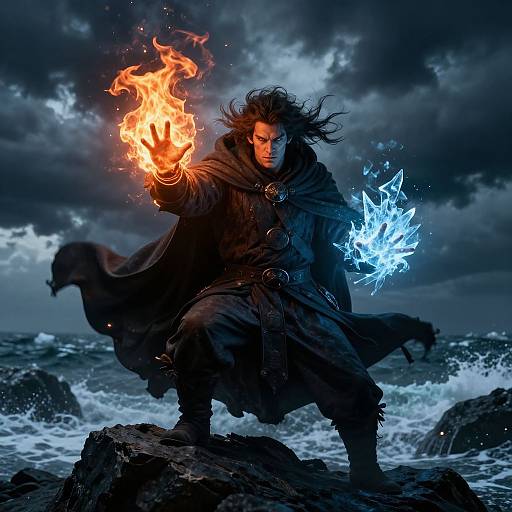 Male Sorcerer Summoning Elemental Forces