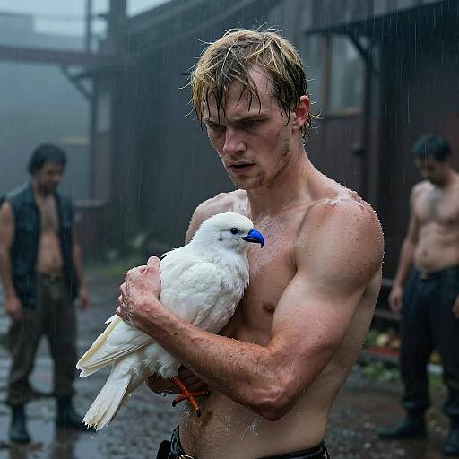 Moody Portrait of Man with Bird