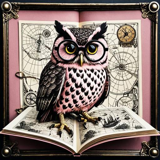 Steampunk Owl Reading Vintage Map