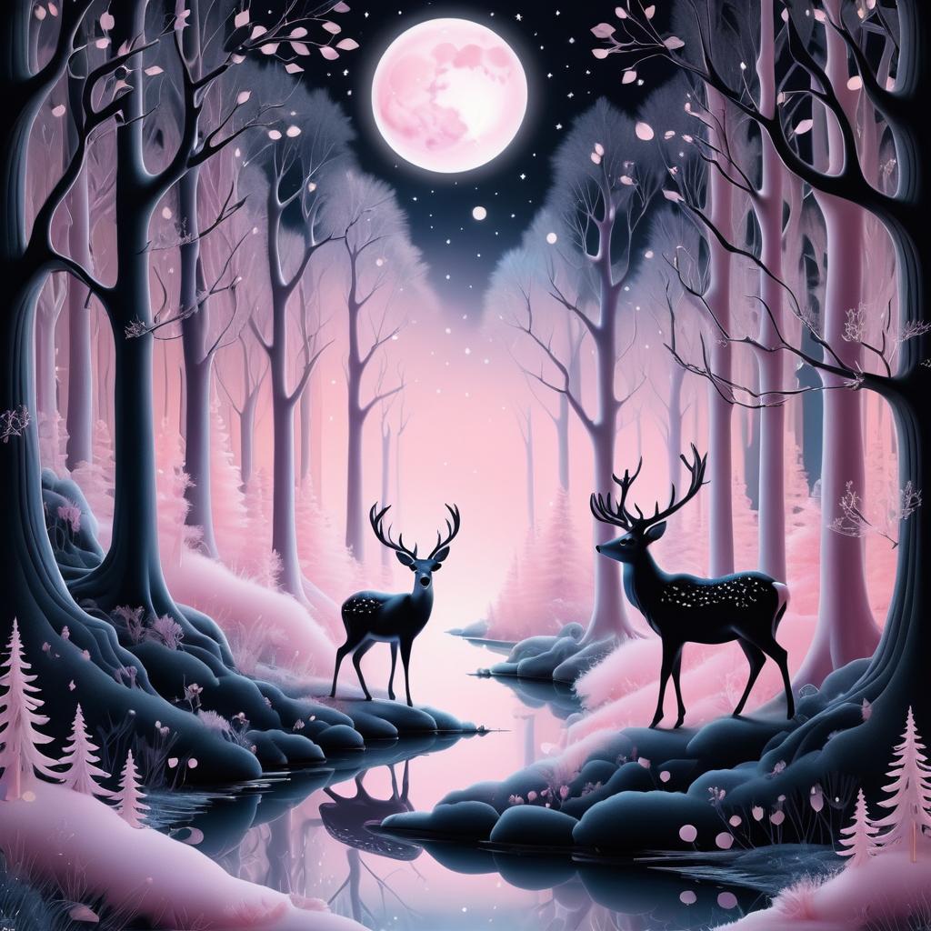 Whimsical Deer Playing Flute Under Moonlight