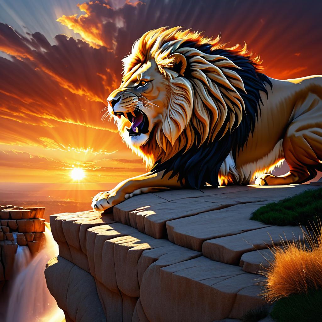 Majestic Lion Roaring at Sunset