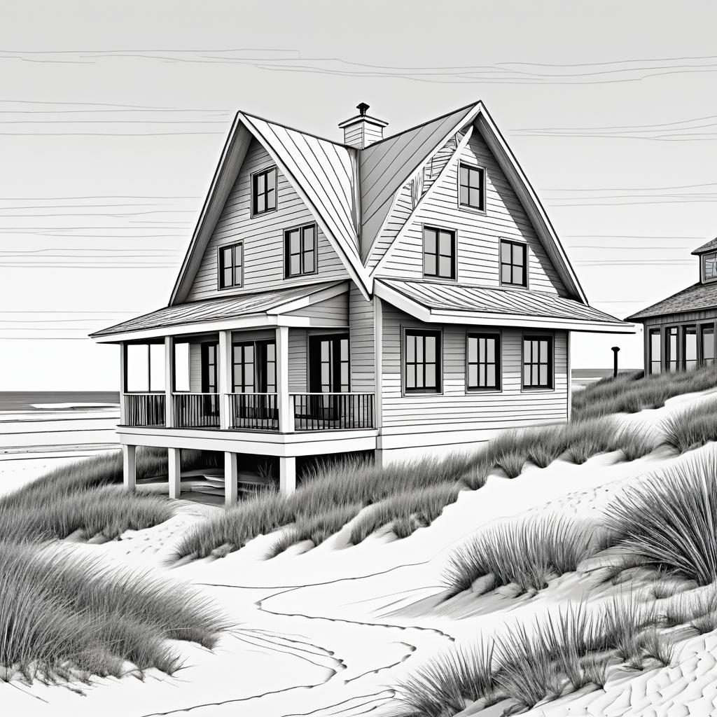 Intricate Skull Seaside Cottage Coloring Page