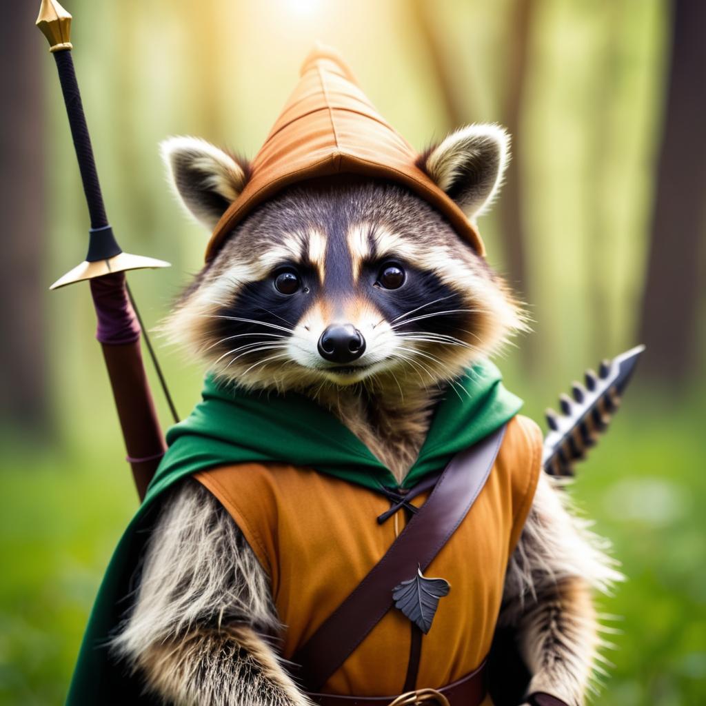 Whimsical Raccoon as Robin Hood