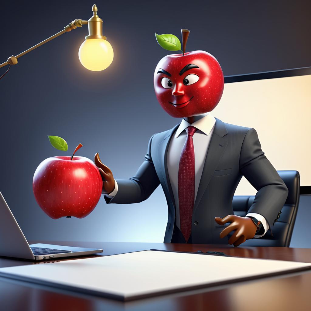 Cartoon Apple in Business Negotiation Scene