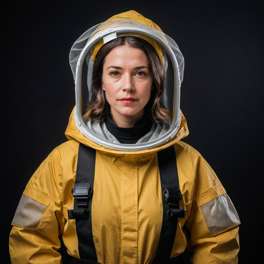 Excited Scientist in Beekeeper Outfit Shoot