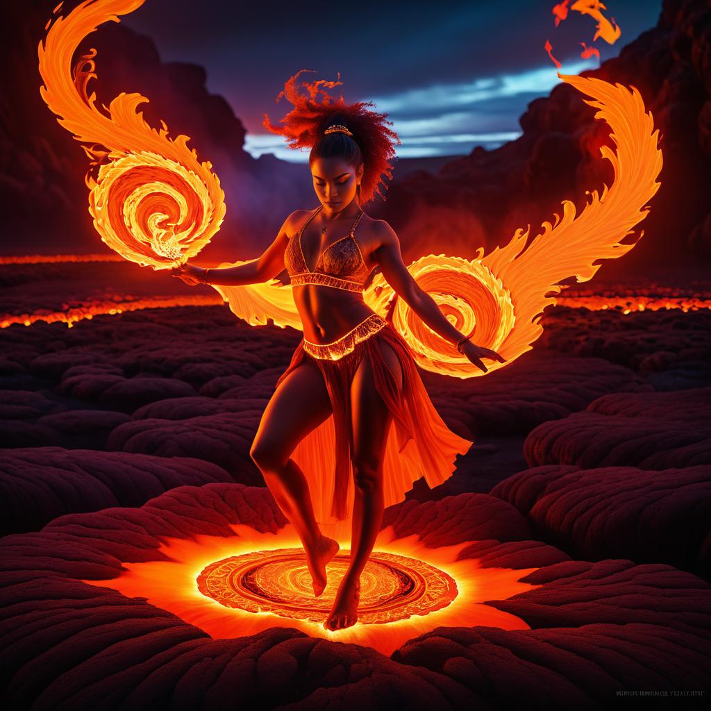 Fiery Dance in Glowing Lava Fields