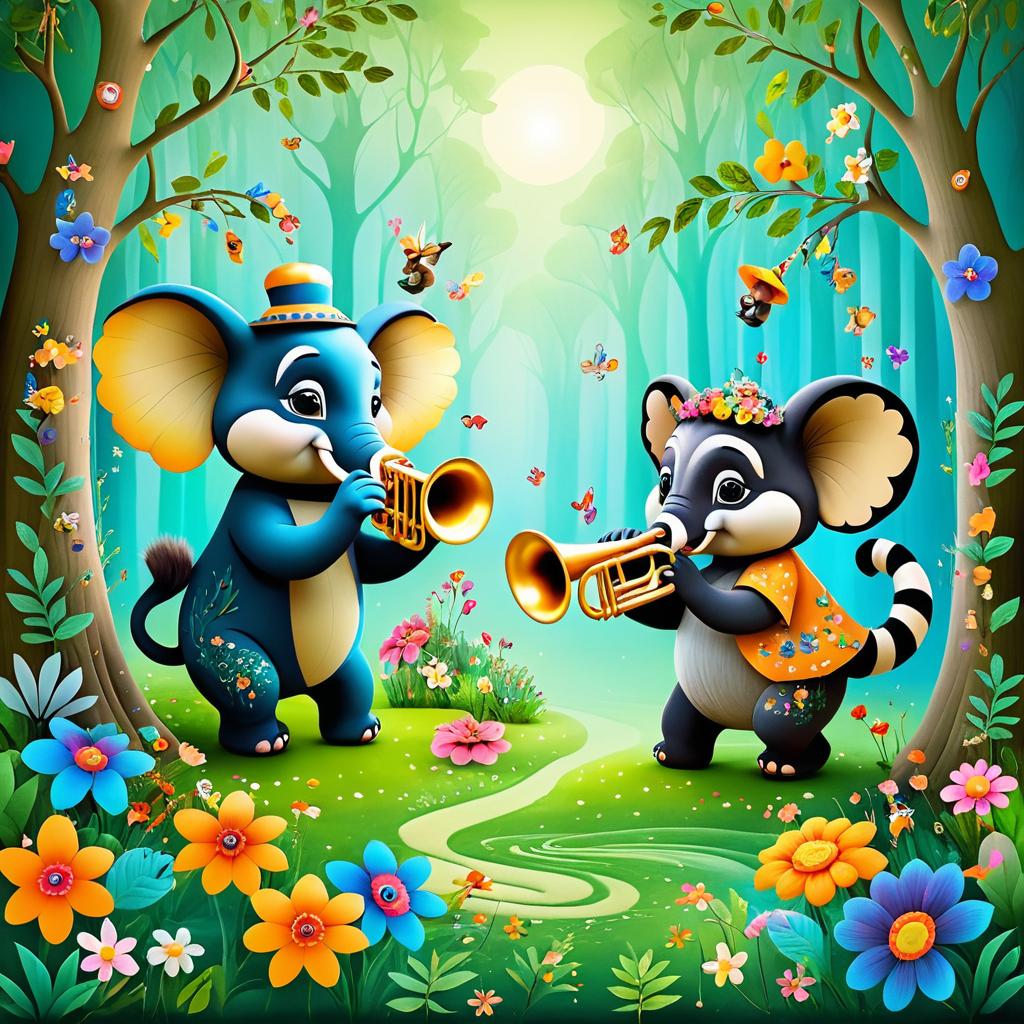 Whimsical Elephant and Raccoon Duo