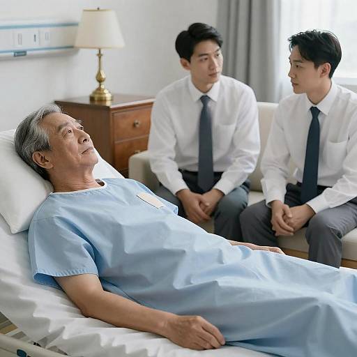 Elderly Patient Conversation in Hospital Room