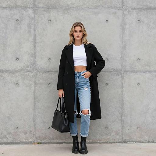 Stylish Young Woman Against Concrete Wall