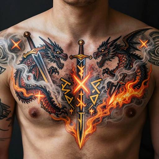 Fantasy Norse Runic Chest Tattoos