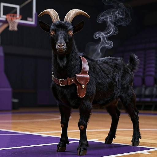 Regal Goat on Midnight Basketball Court