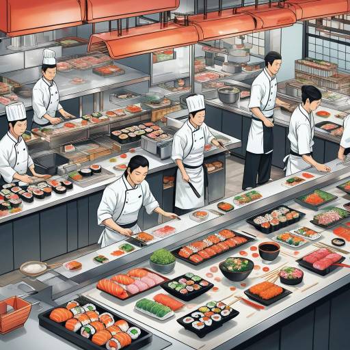 Vibrant Sushi Chef in Bustling Kitchen Vibrant Sushi Chef in Bustling Kitchen
