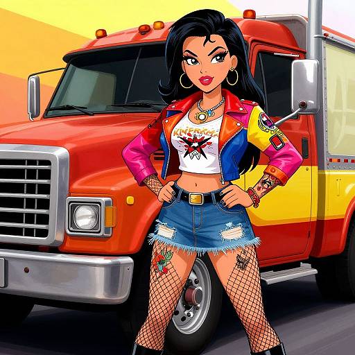 Confident Pin-Up with Rugged Truck