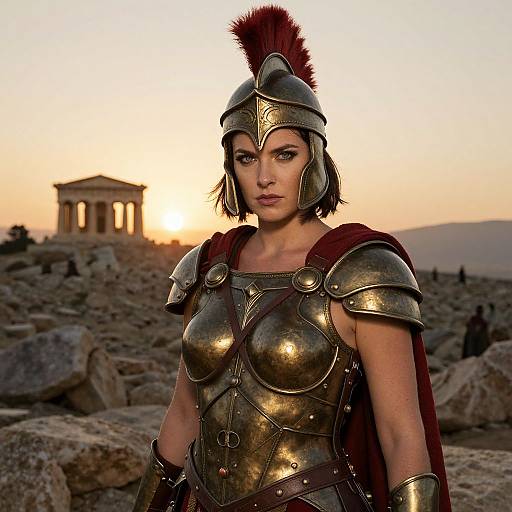 Fierce Spartan Warrior Woman at Sunset