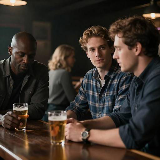 Moody Bar Scene with Four People