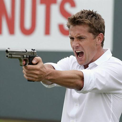 Intense Man Pointing Handgun Photograph