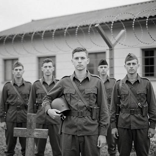 Soldiers Standing Guard: A Black-and-White Scene