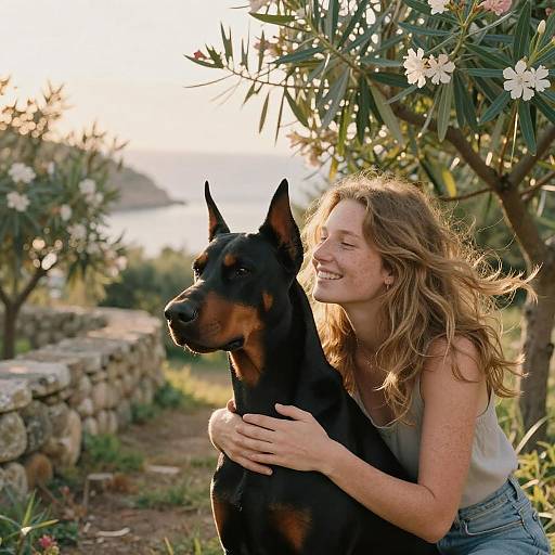 Joyful Embrace in a Coastal Orchard