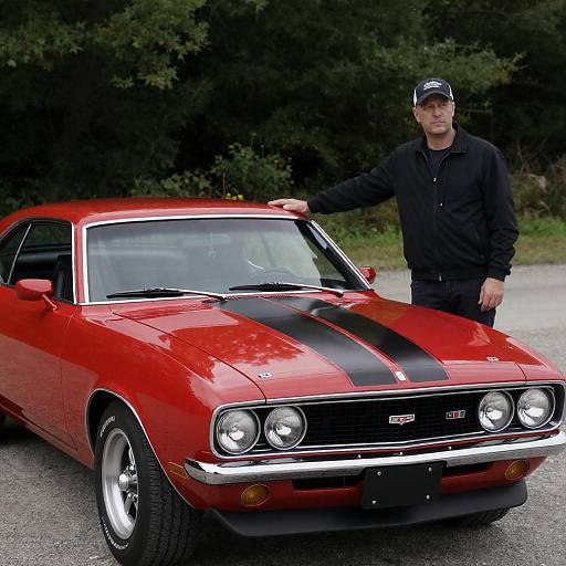 Man Beside Classic Muscle Car Photograph