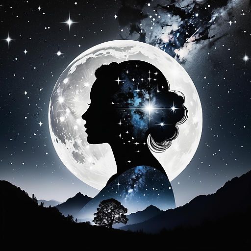 Silhouette of Woman with Cosmic Night Scene