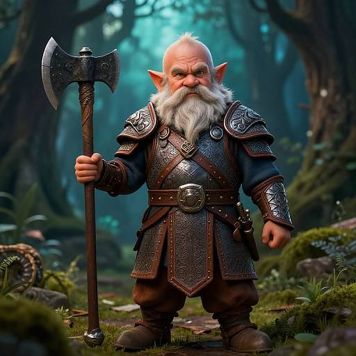 Young Dwarf Warrior in Mystical Forest