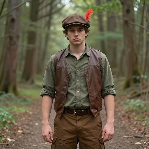 Young Man in Elmer Fudd Style Costume in Forest