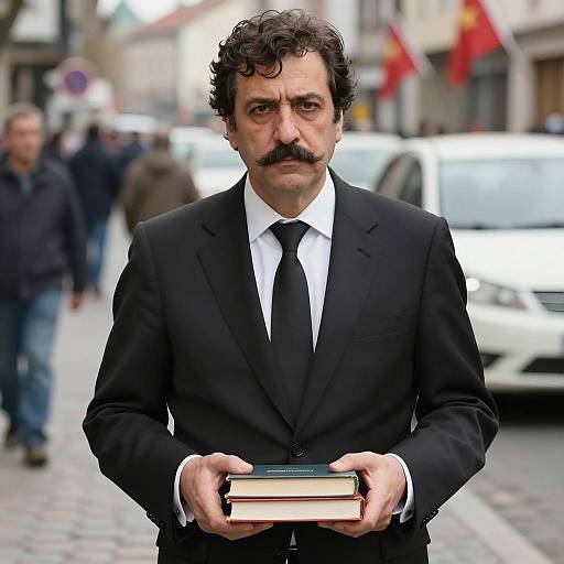 Serious Man in Suit with Books