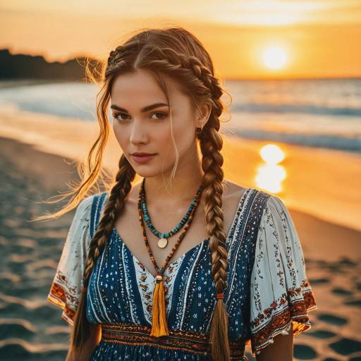 Woman with Two-Strand Braids at Sunset Beach