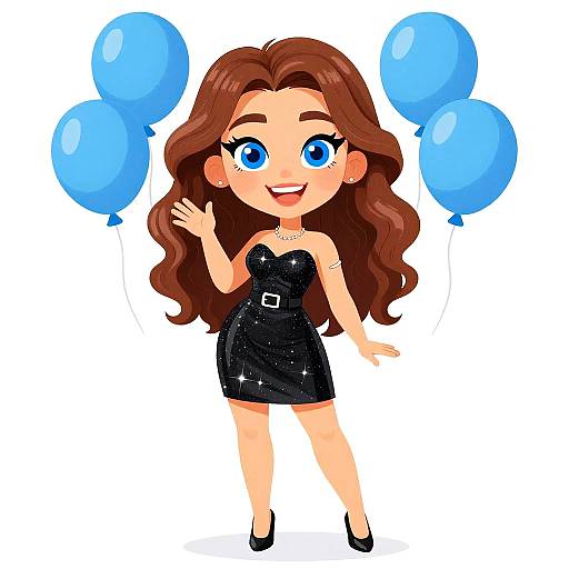 Playful Woman with Balloons Cartoon
