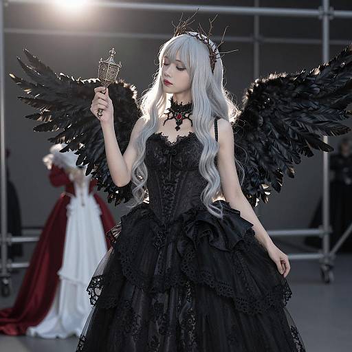 Gothic Elegance with Feathered Wings