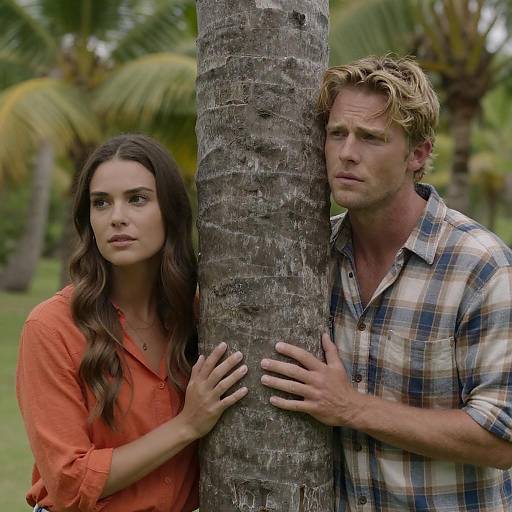 Tropical Scene with Couple by Palm Tree