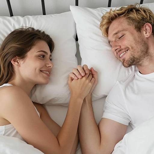 Couple Lying in Bed Holding Hands