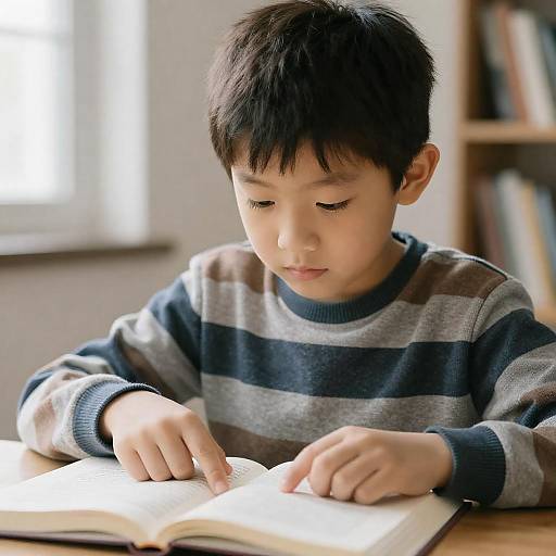 Young Boy Reading Book Indoors