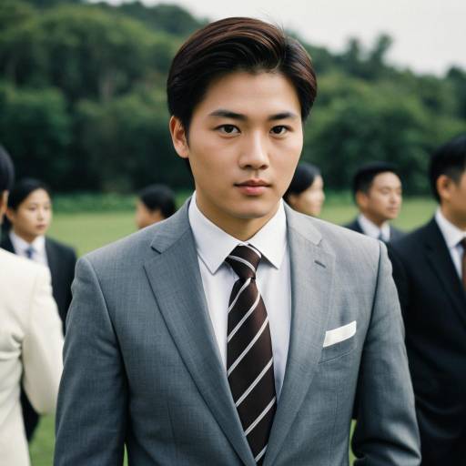 Asian Man in Grey Suit at Outdoor Event